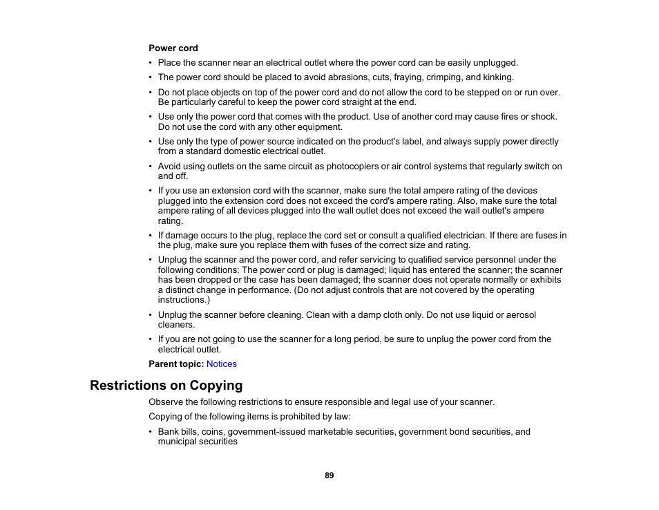 Restrictions on copying | Epson WorkForce DS-6500 Document Scanner User Manual | Page 89 / 95