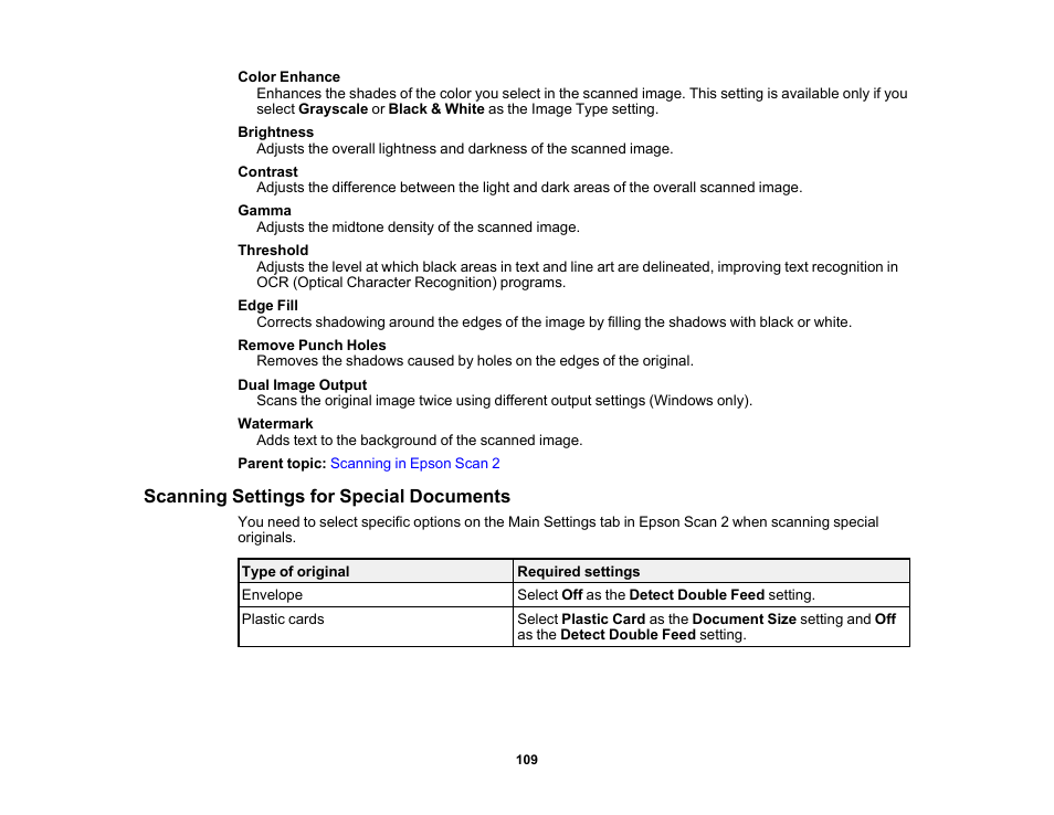 Scanning settings for special documents | Epson DS-32000 Large-Format Document Scanner User Manual | Page 109 / 172