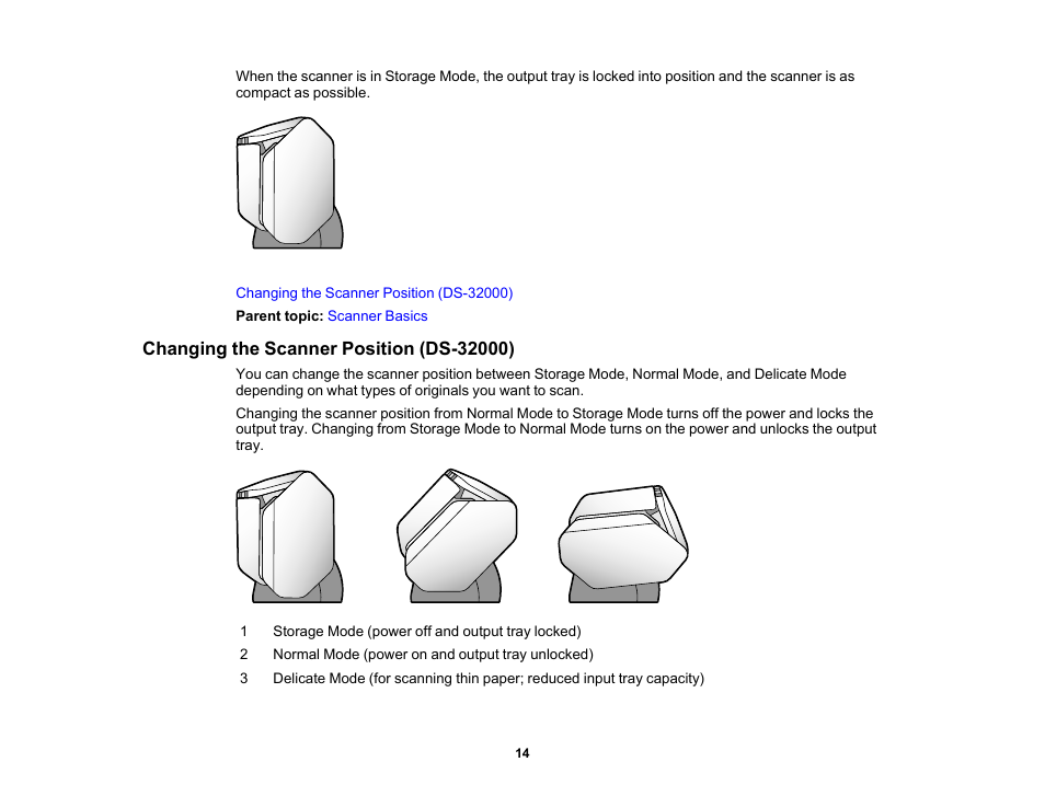 Changing the scanner position (ds-32000) | Epson DS-32000 Large-Format Document Scanner User Manual | Page 14 / 172