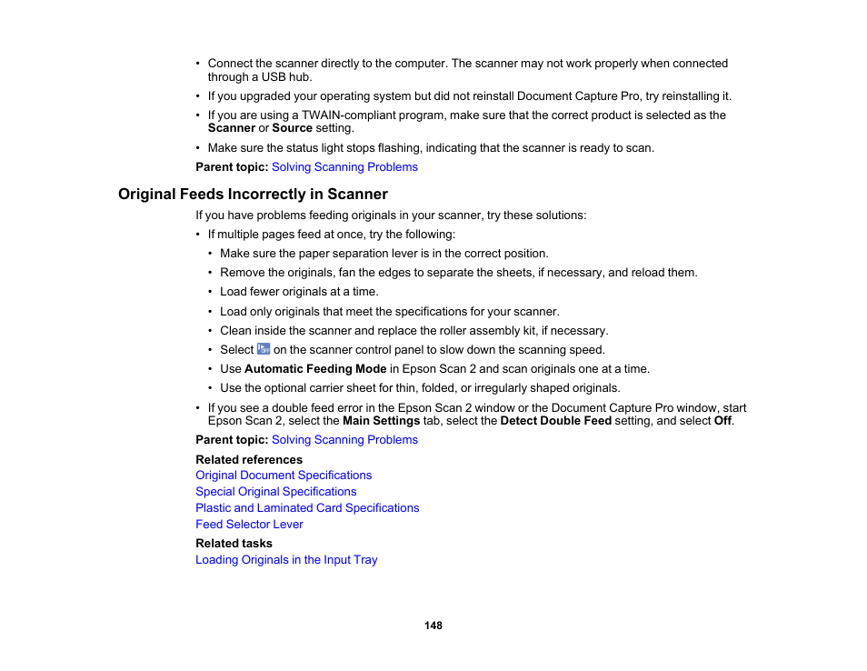 Original feeds incorrectly in scanner | Epson DS-32000 Large-Format Document Scanner User Manual | Page 148 / 172