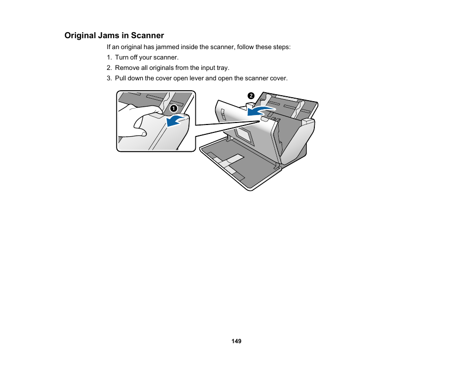 Original jams in scanner | Epson DS-32000 Large-Format Document Scanner User Manual | Page 149 / 172