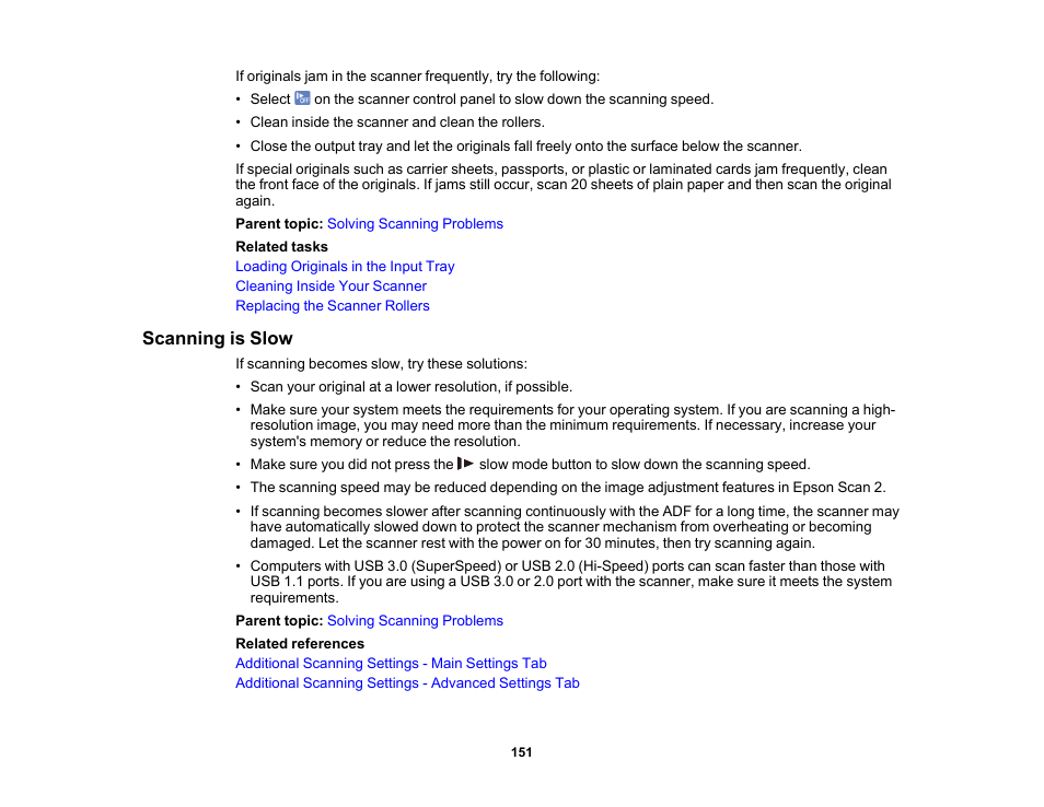 Scanning is slow | Epson DS-32000 Large-Format Document Scanner User Manual | Page 151 / 172