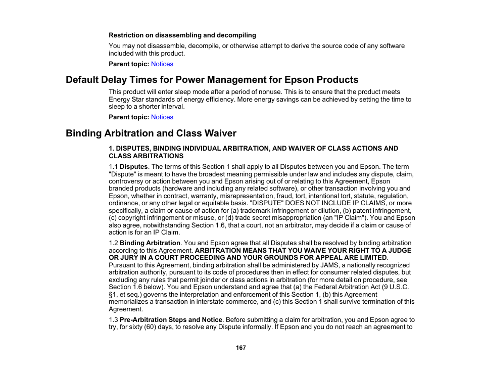 Binding arbitration and class waiver | Epson DS-32000 Large-Format Document Scanner User Manual | Page 167 / 172