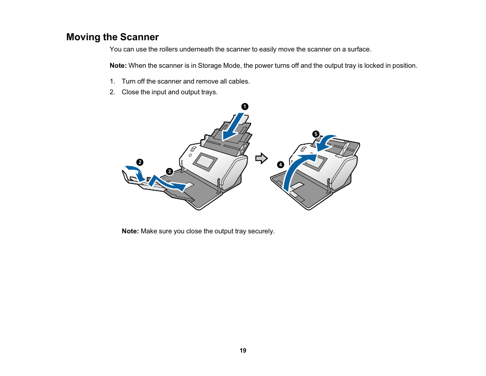 Moving the scanner | Epson DS-32000 Large-Format Document Scanner User Manual | Page 19 / 172