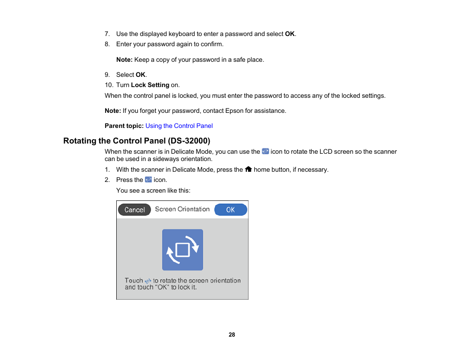 Rotating the control panel (ds-32000) | Epson DS-32000 Large-Format Document Scanner User Manual | Page 28 / 172