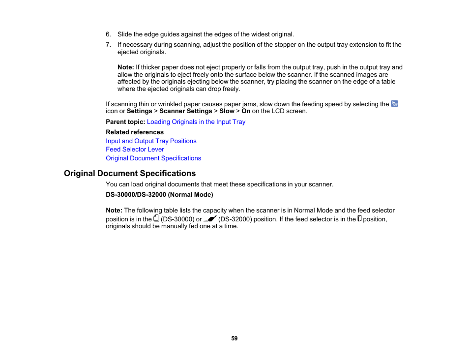 Original document specifications | Epson DS-32000 Large-Format Document Scanner User Manual | Page 59 / 172