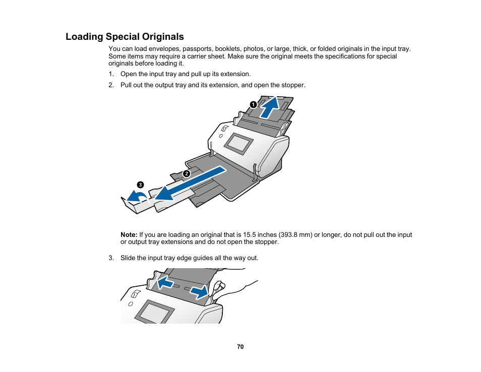 Loading special originals | Epson DS-32000 Large-Format Document Scanner User Manual | Page 70 / 172