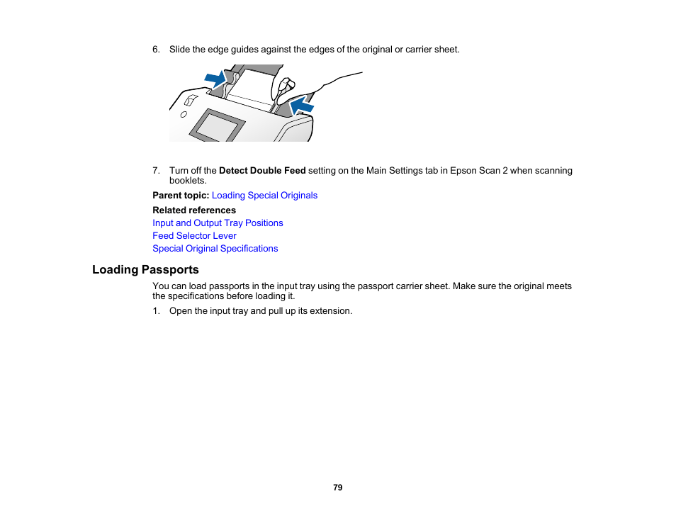 Loading passports | Epson DS-32000 Large-Format Document Scanner User Manual | Page 79 / 172