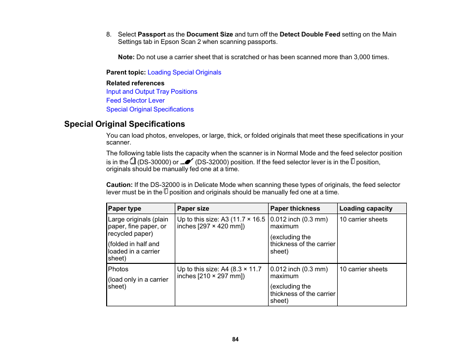 Special original specifications | Epson DS-32000 Large-Format Document Scanner User Manual | Page 84 / 172