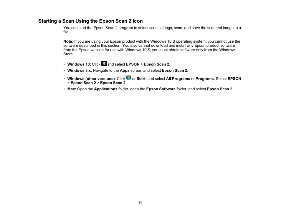 Starting a scan using the epson scan 2 icon | Epson DS-32000 Large-Format Document Scanner User Manual | Page 93 / 172