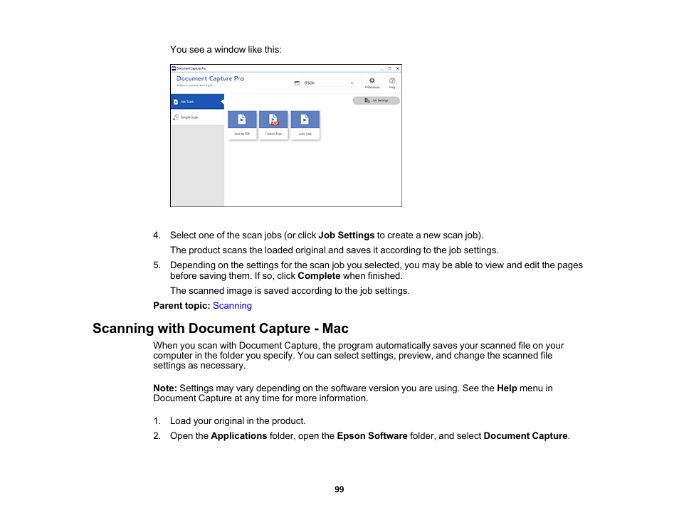 Scanning with document capture - mac | Epson DS-32000 Large-Format Document Scanner User Manual | Page 99 / 172