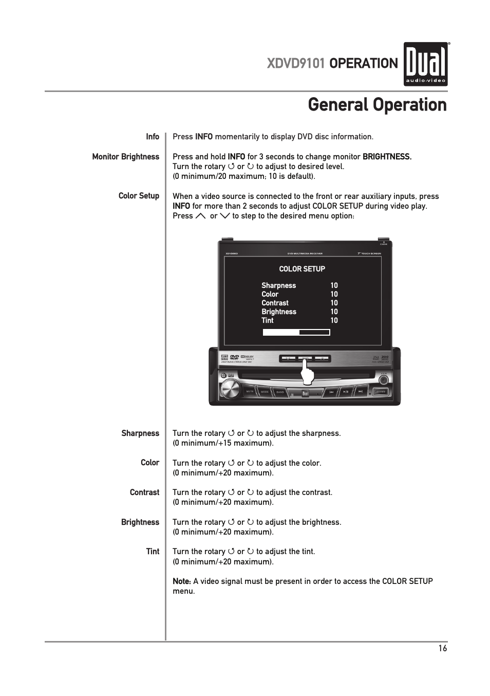 General operation, Xdvd9101 operation | Dual XDVD9101 User Manual | Page 17 / 72