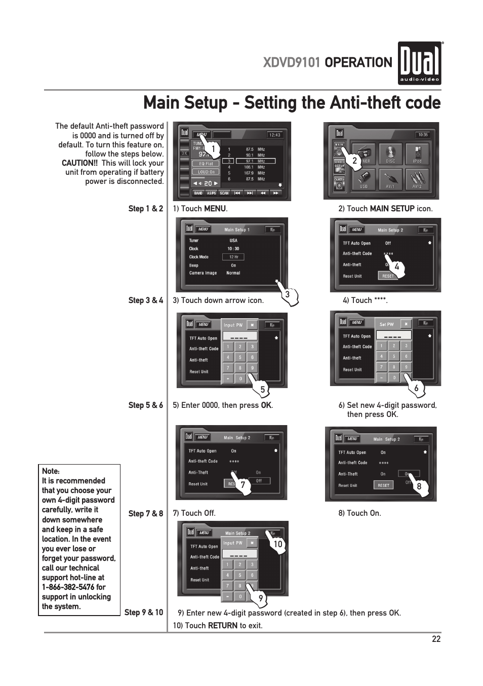 Main setup - setting the anti-theft code | Dual XDVD9101 User Manual | Page 23 / 72