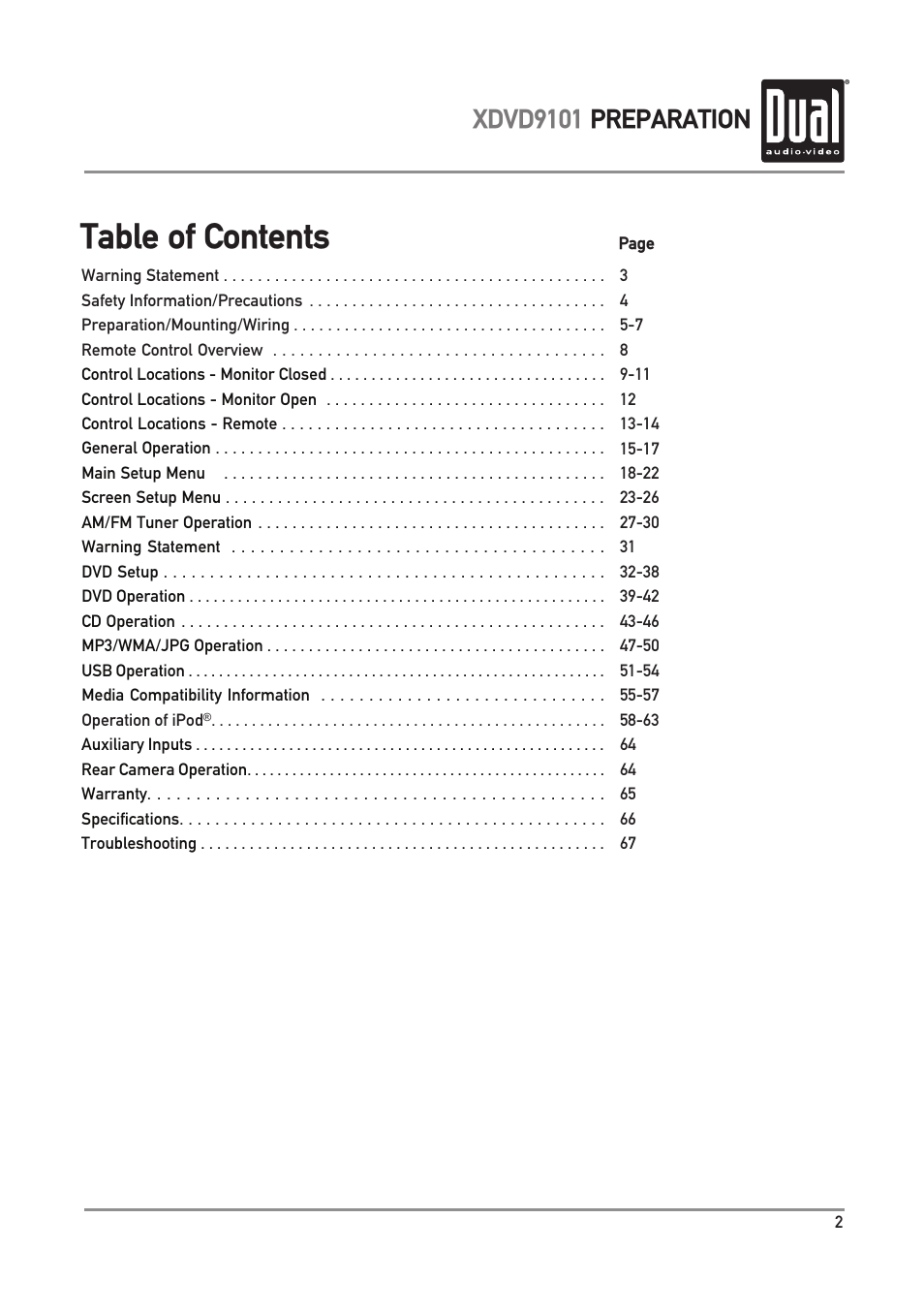 Dual XDVD9101 User Manual | Page 3 / 72