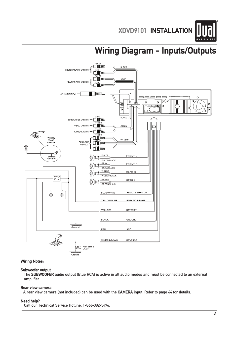 Wiring diagram - inputs/outputs, Xdvd9101 installation | Dual XDVD9101 User Manual | Page 7 / 72