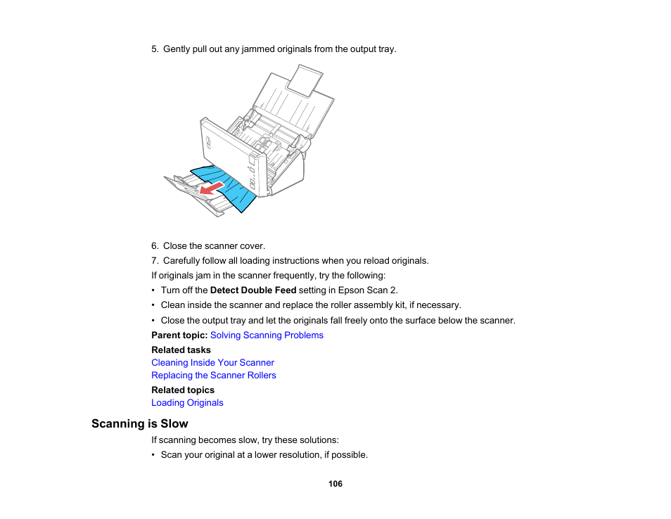 Scanning is slow | Epson WorkForce DS-410 Document Scanner User Manual | Page 106 / 128