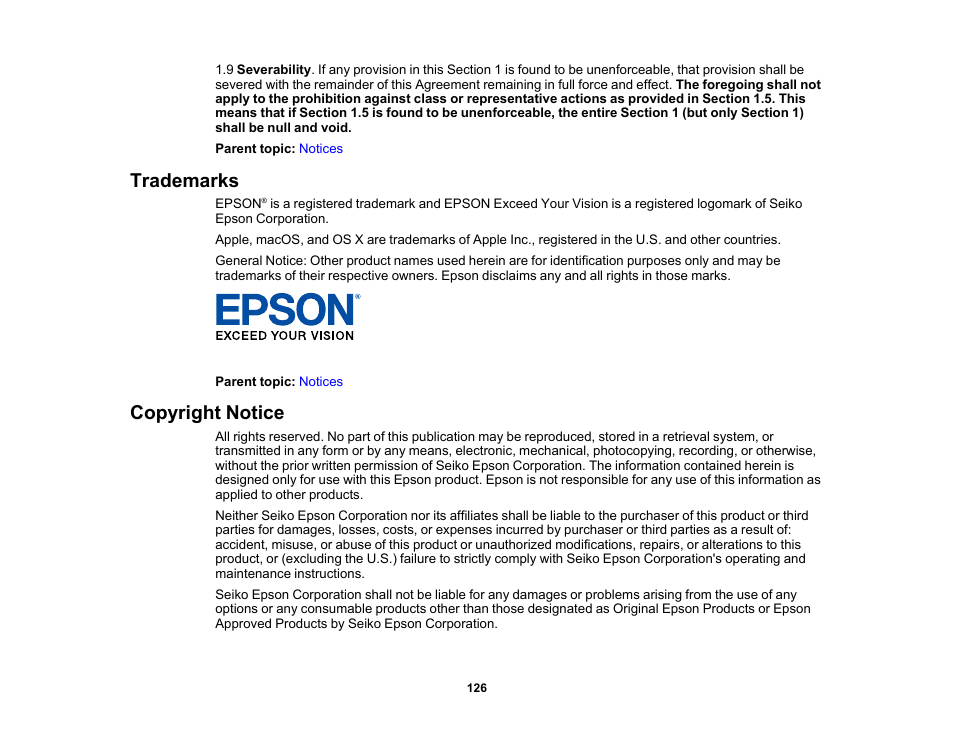 Trademarks, Copyright notice, Trademarks copyright notice | Epson WorkForce DS-410 Document Scanner User Manual | Page 126 / 128
