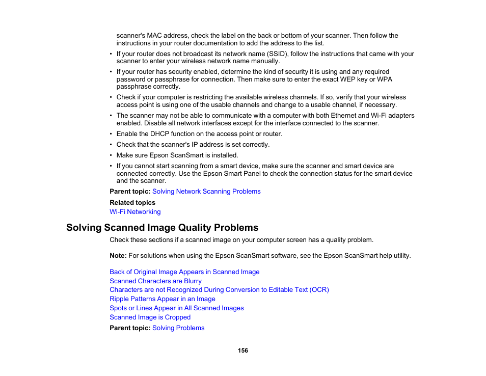 Solving scanned image quality problems | Epson ES-580W Wireless Duplex Document Scanner User Manual | Page 156 / 183