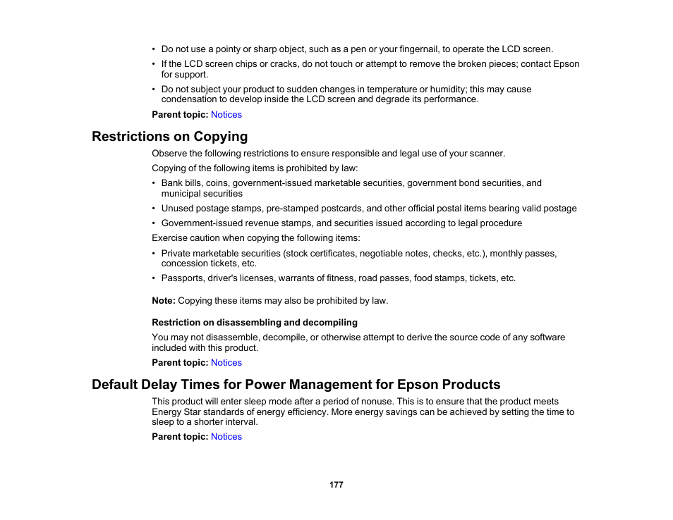 Restrictions on copying | Epson ES-580W Wireless Duplex Document Scanner User Manual | Page 177 / 183