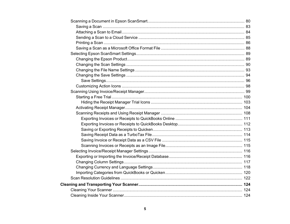 Epson ES-580W Wireless Duplex Document Scanner User Manual | Page 5 / 183