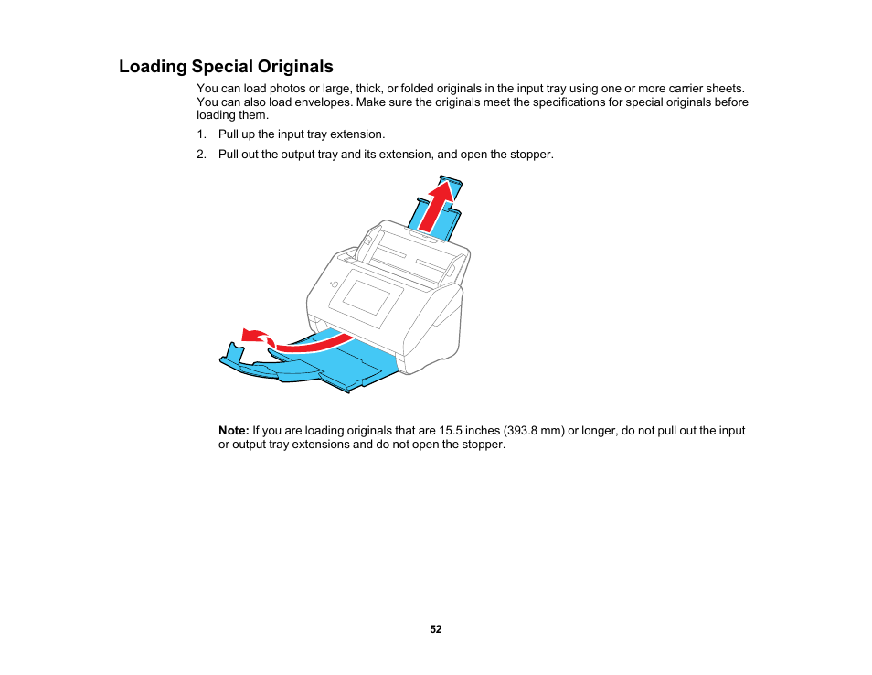 Loading special originals | Epson ES-580W Wireless Duplex Document Scanner User Manual | Page 52 / 183