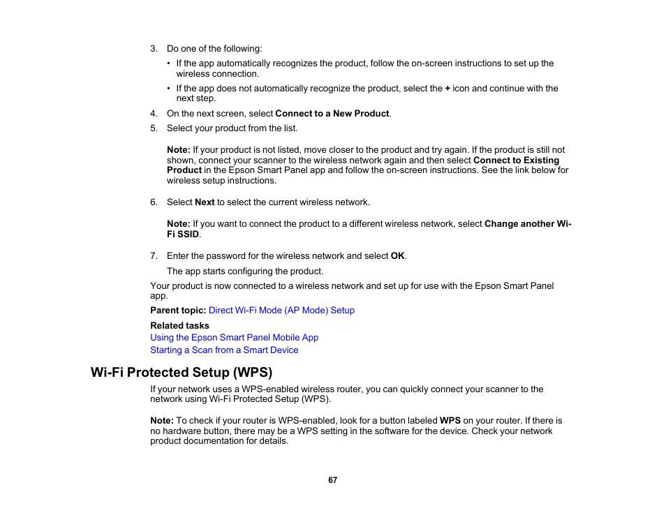 Wi-fi protected setup (wps) | Epson ES-580W Wireless Duplex Document Scanner User Manual | Page 67 / 183