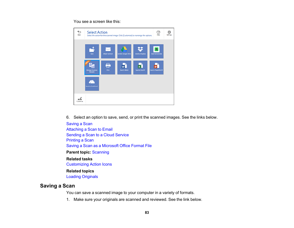 Saving a scan | Epson ES-580W Wireless Duplex Document Scanner User Manual | Page 83 / 183