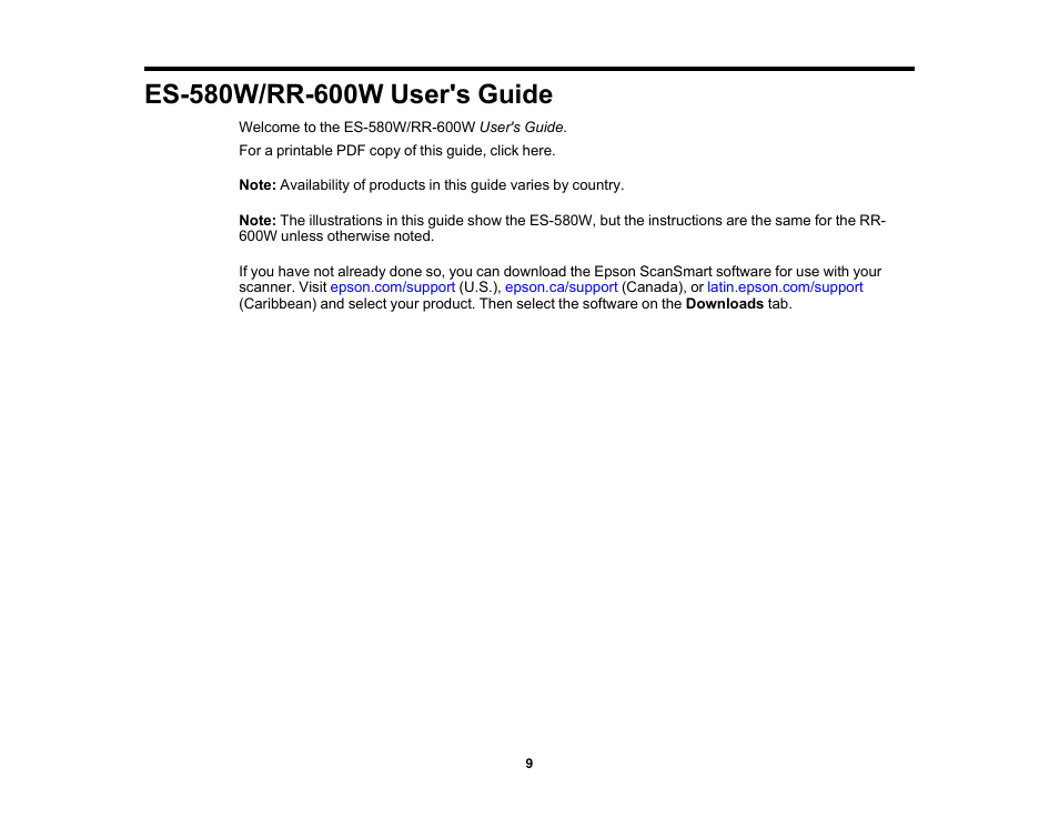 Es-580w/rr-600w user's guide | Epson ES-580W Wireless Duplex Document Scanner User Manual | Page 9 / 183