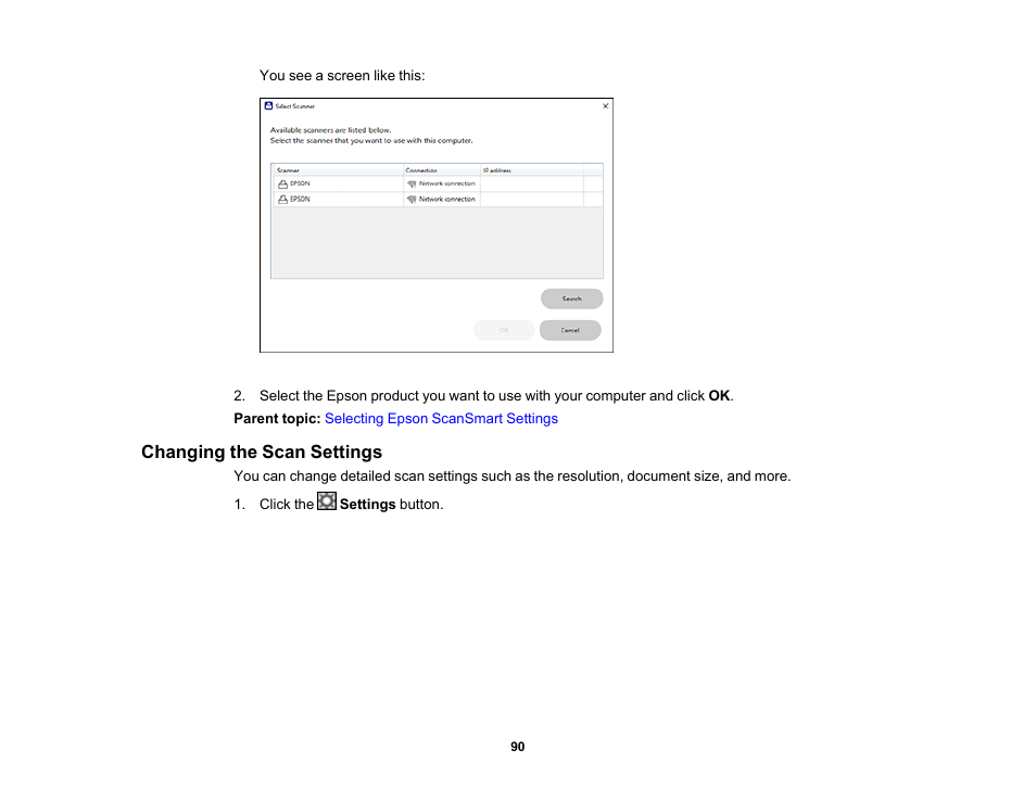 Changing the scan settings | Epson ES-580W Wireless Duplex Document Scanner User Manual | Page 90 / 183