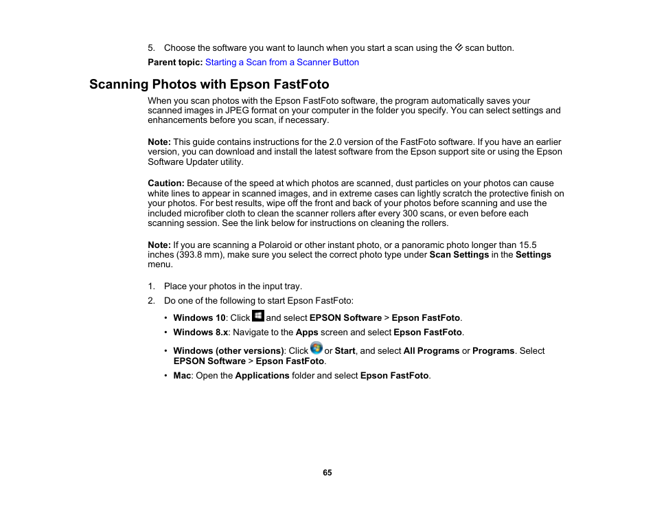 Scanning photos with epson fastfoto | Epson FastFoto FF-680W Photo Scanner User Manual | Page 65 / 120