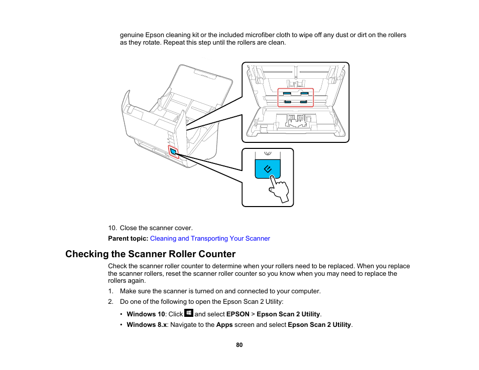 Checking the scanner roller counter | Epson FastFoto FF-680W Photo Scanner User Manual | Page 80 / 120