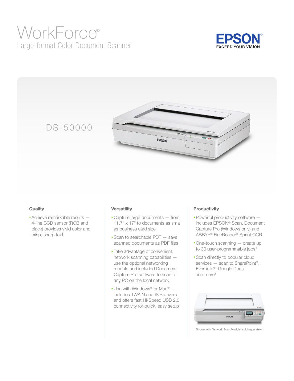 Epson WorkForce DS-50000 Document Scanner User Manual | 2 pages