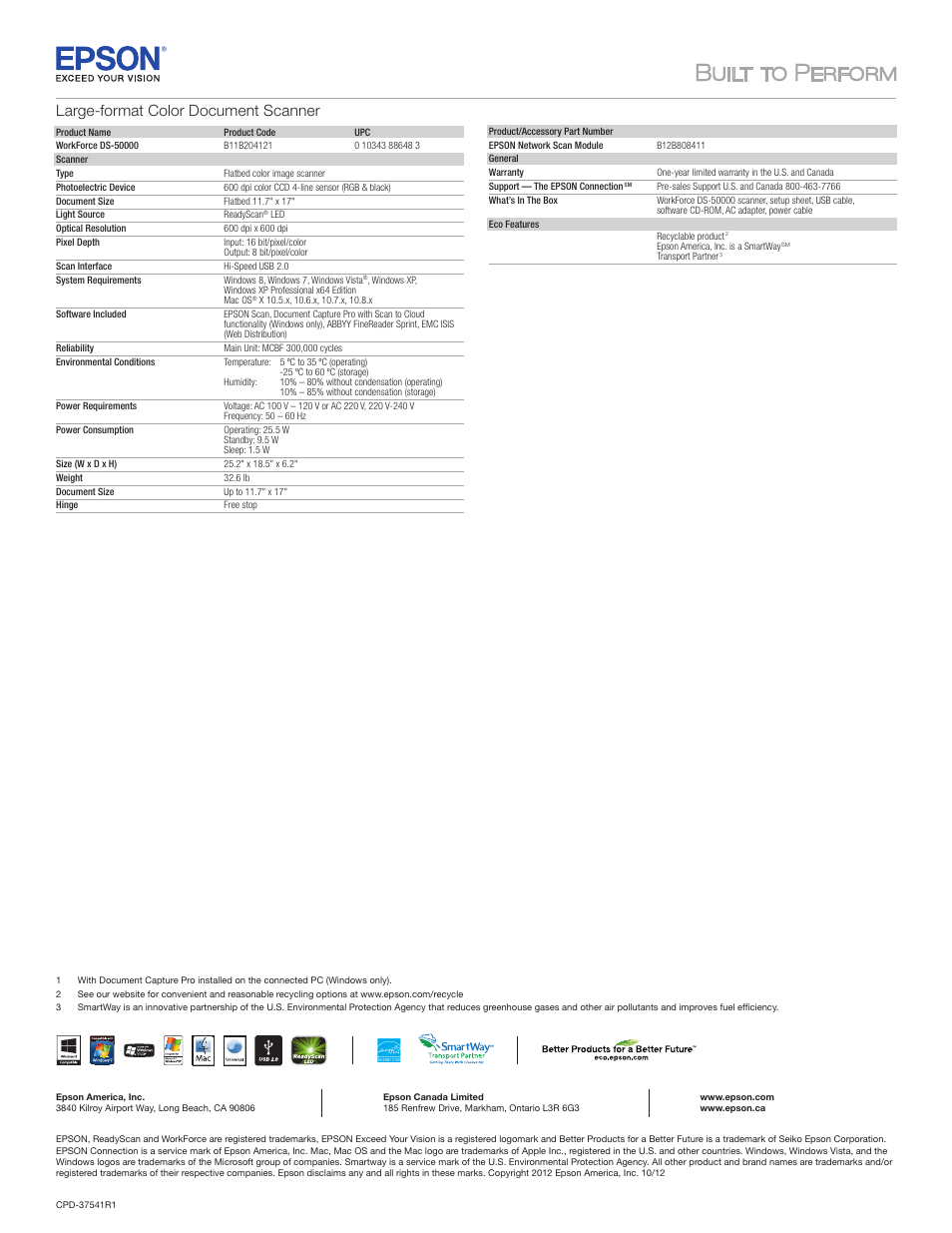 Large-format color document scanner | Epson WorkForce DS-50000 Document Scanner User Manual | Page 2 / 2