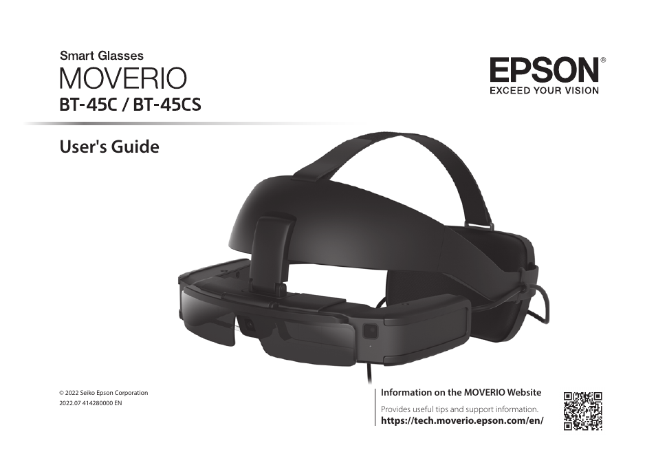 Epson Moverio BT-45CS AR Smart Glasses with Intelligent Controller User Manual | 39 pages