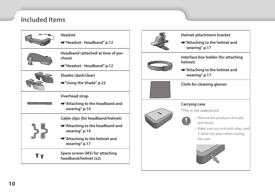 Included items, 01_chapter title, 01_head a | Epson Moverio BT-45CS AR Smart Glasses with Intelligent Controller User Manual | Page 10 / 39