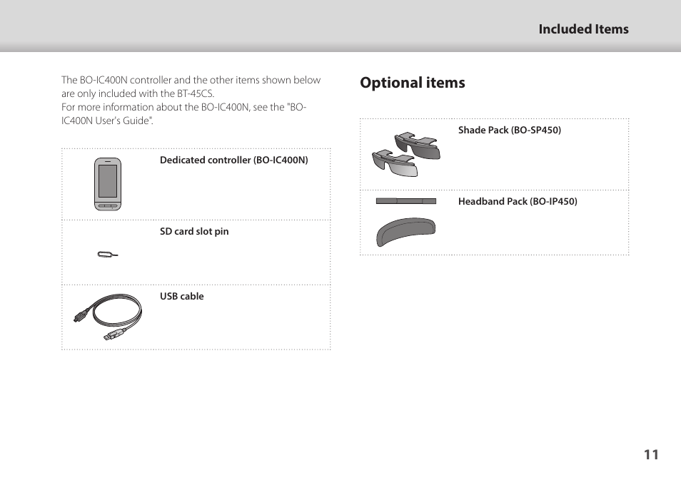 Optional items | Epson Moverio BT-45CS AR Smart Glasses with Intelligent Controller User Manual | Page 11 / 39