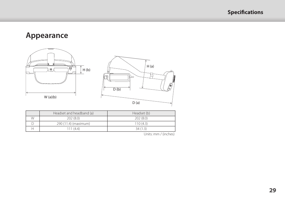 Appearance, 01_chapter title, 01_head a | Specifications | Epson Moverio BT-45CS AR Smart Glasses with Intelligent Controller User Manual | Page 29 / 39