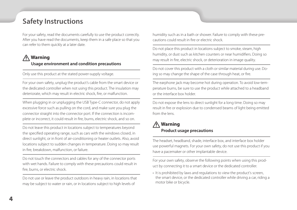 Safety instructions, 01_chapter title, 01_head a | Epson Moverio BT-45CS AR Smart Glasses with Intelligent Controller User Manual | Page 4 / 39