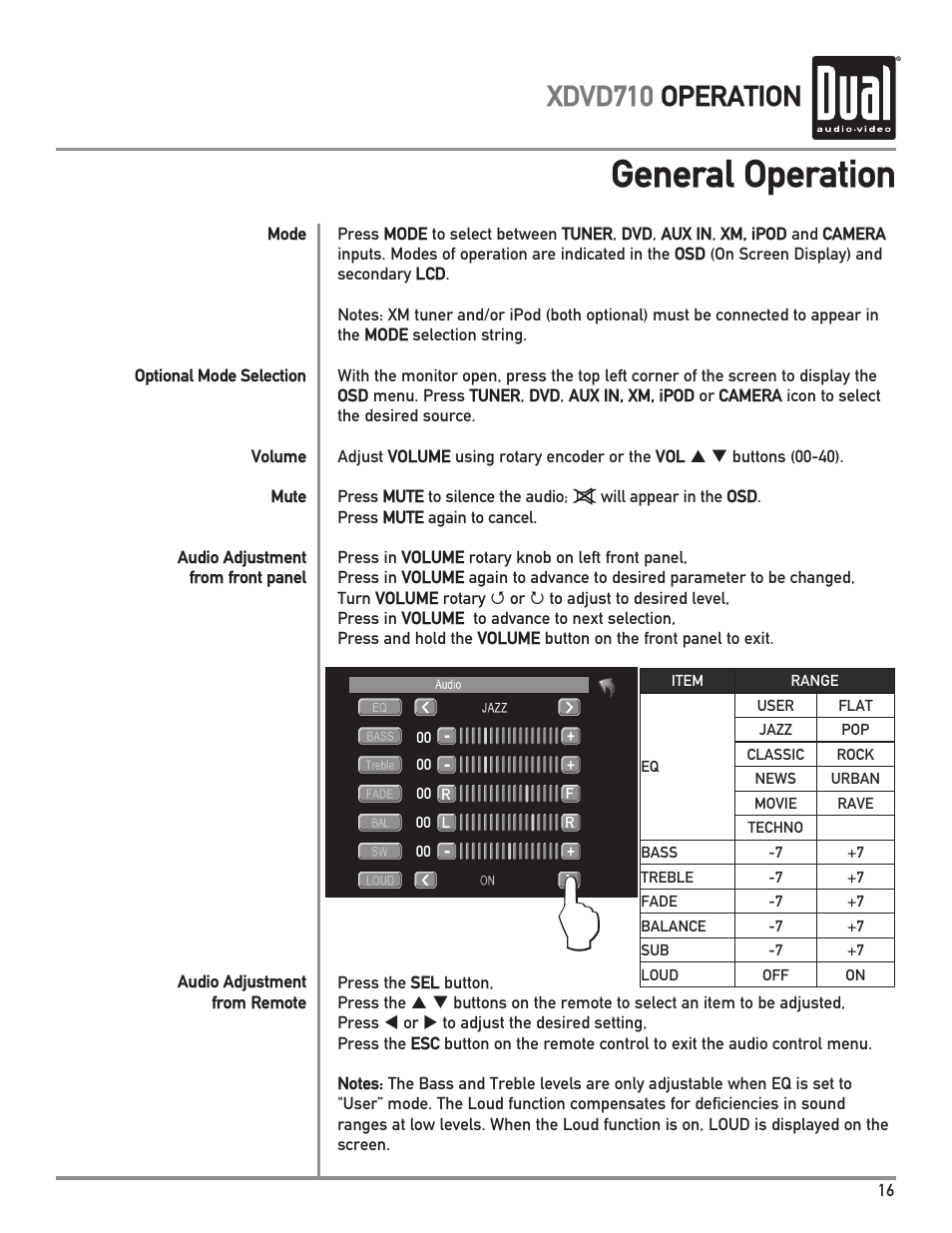 General operation, Xdvd710 operation | Dual XDVD710 User Manual | Page 17 / 60