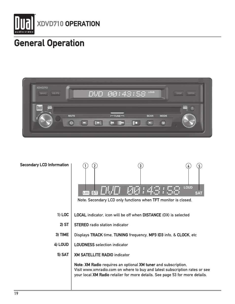 General operation, Xdvd710 operation | Dual XDVD710 User Manual | Page 20 / 60