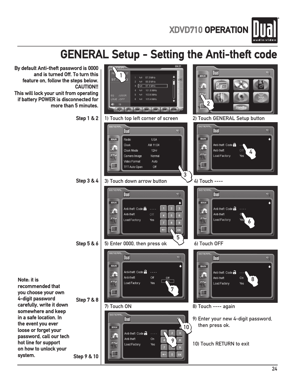 General setup - setting the anti-theft code | Dual XDVD710 User Manual | Page 25 / 60