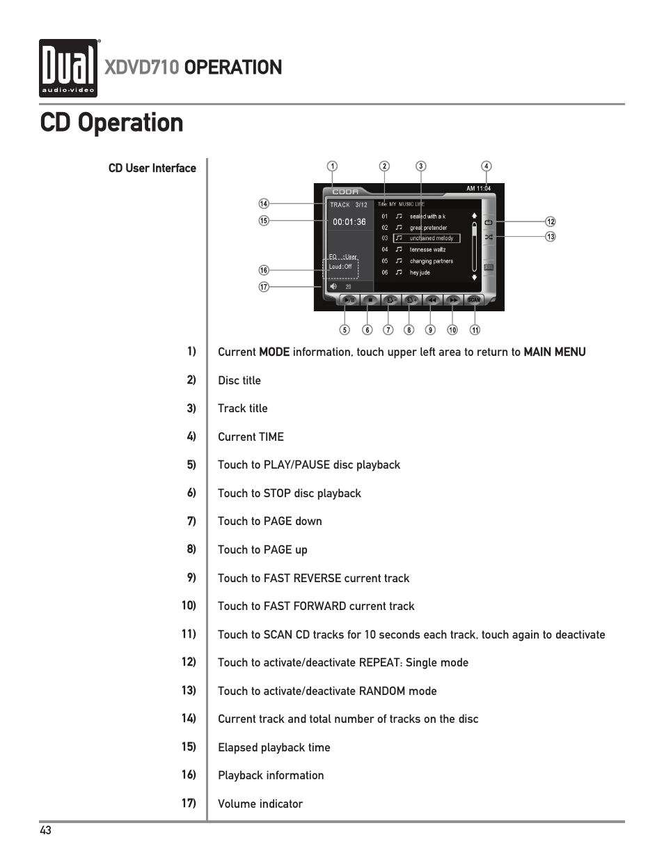 Cd operation, Xdvd710 operation | Dual XDVD710 User Manual | Page 44 / 60