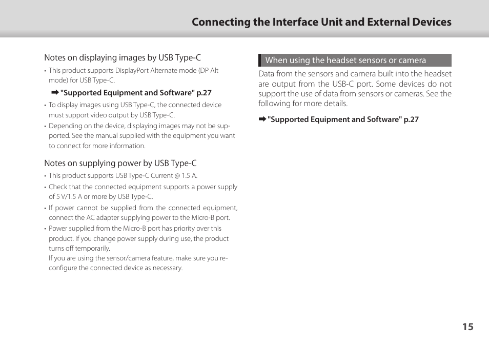 Connecting the interface unit and external devices | Epson Moverio BT-35E Smart Glasses User Manual | Page 15 / 41