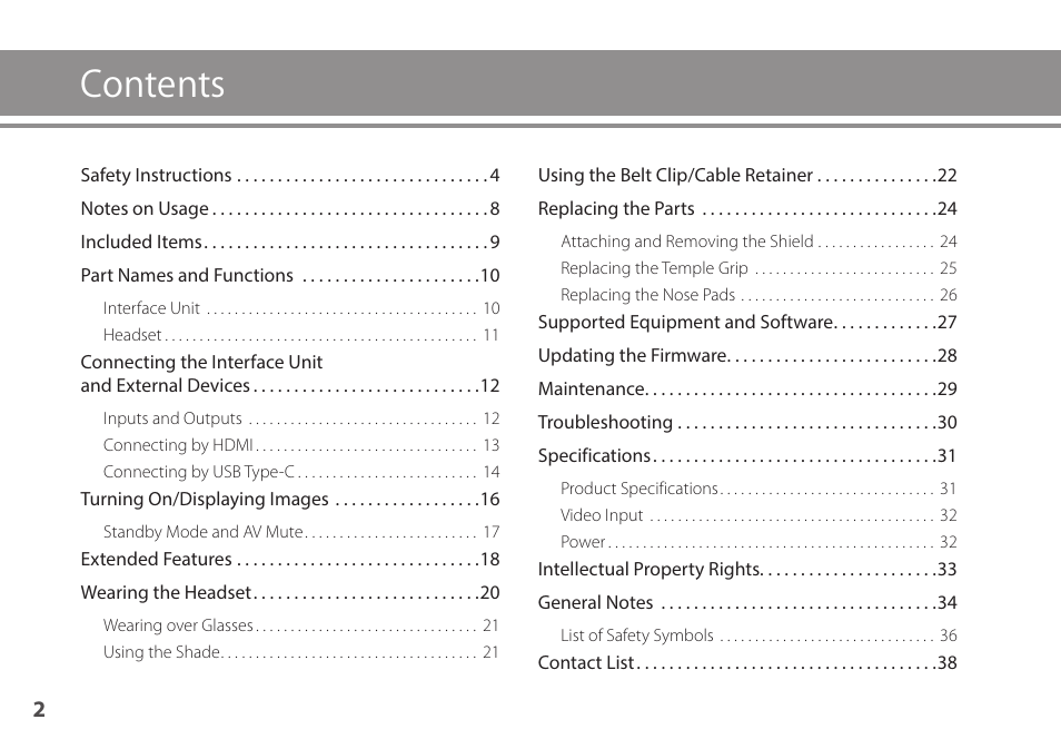 Epson Moverio BT-35E Smart Glasses User Manual | Page 2 / 41