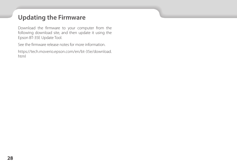 Updating the firmware, 01_chapter title | Epson Moverio BT-35E Smart Glasses User Manual | Page 28 / 41