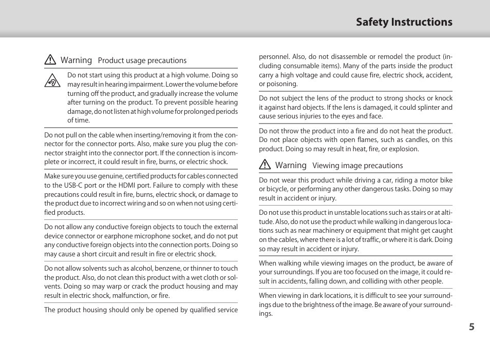 Safety instructions | Epson Moverio BT-35E Smart Glasses User Manual | Page 5 / 41