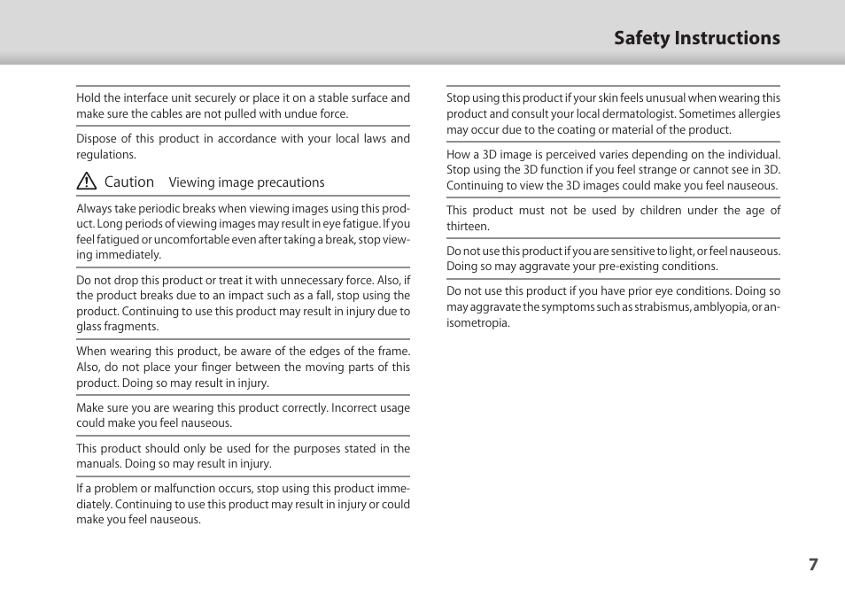 Safety instructions | Epson Moverio BT-35E Smart Glasses User Manual | Page 7 / 41