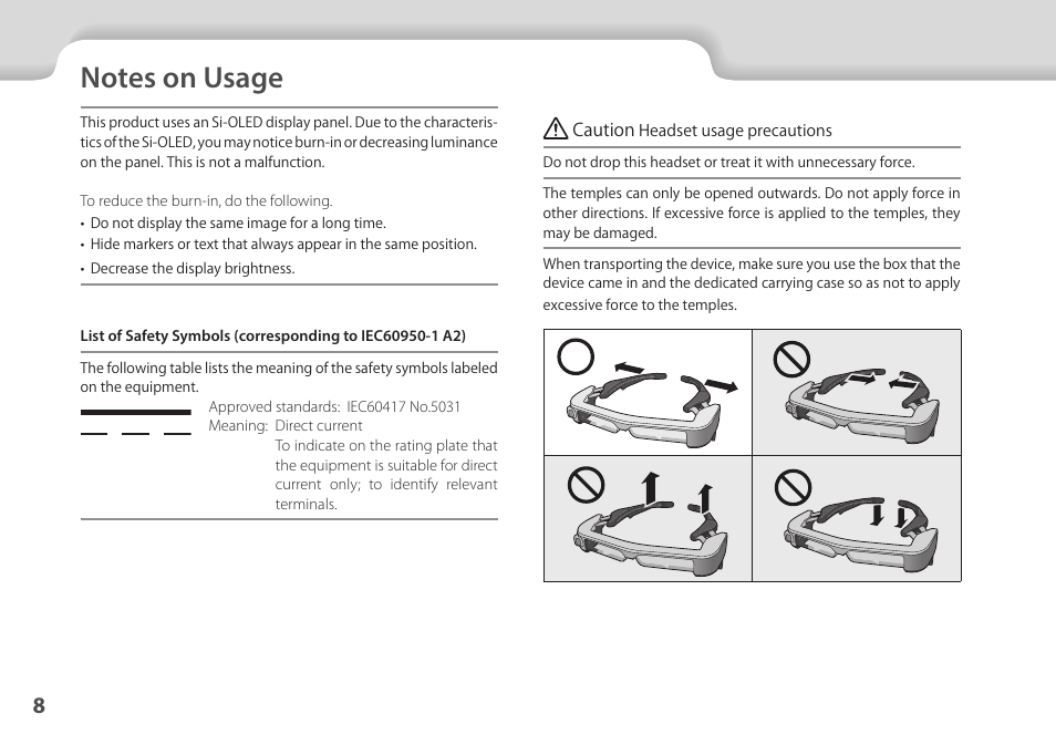 Notes on usage, 01_chapter title, 01_head a | Epson Moverio BT-35E Smart Glasses User Manual | Page 8 / 41