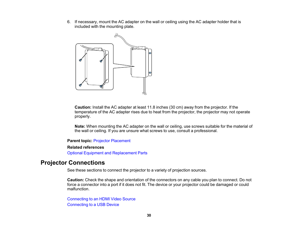 Projector connections | Epson EpiqVision Mini EF11 1000-Lumen Full HD Laser 3LCD Projector User Manual | Page 30 / 138