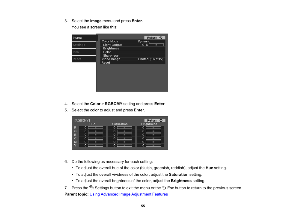 Epson EpiqVision Mini EF11 1000-Lumen Full HD Laser 3LCD Projector User Manual | Page 55 / 138